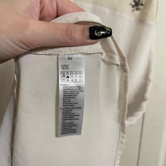 Forever 21 Womens Cream Beaded Embellished Mesh Neck Sleeveless Blouse Small - Picture 4 of 5